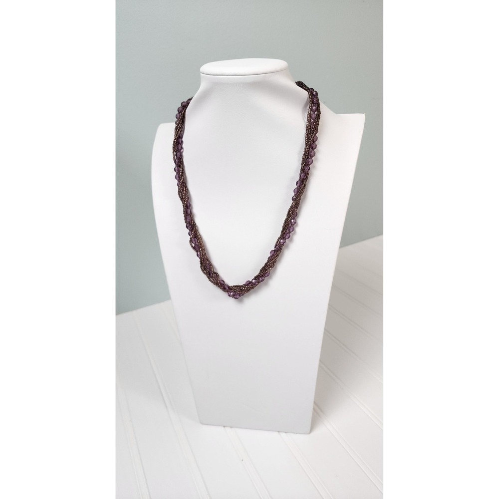 Multistrand Purple Bead Necklace Silver Tone‎ Clasp Women Fashion Jewelry
